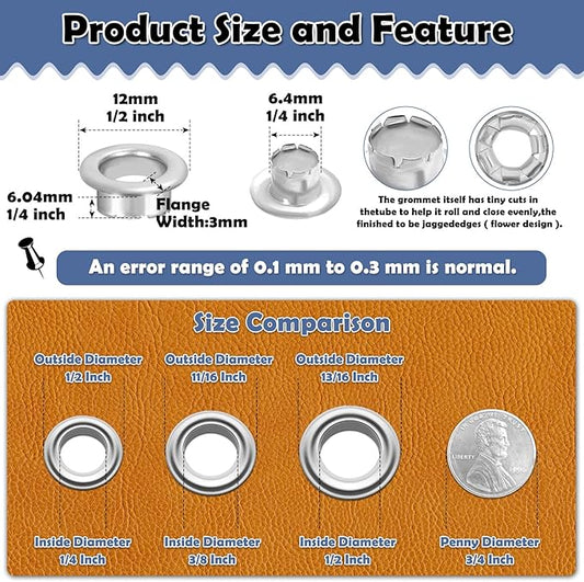 1203Pcs Grommet Tool Kit with Eyelet Pliers, PAXCOO 1/4 Inch 6mm(Inside Hole Size) Fabric Grommet Kit with Fabric Eyelets Grommets, Washers, and Hole Punch Grommet Hand Press kit