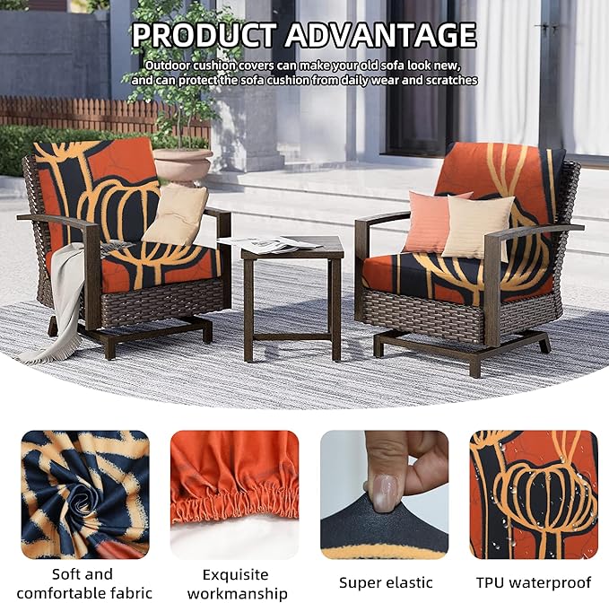 8Pcs Outdoor Cushions Covers Waterproof, Patio Cushion Covers, Stretch Cushion Covers Replacement,Cushion Slipcovers, Furniture Cushion Covers (Royal Flower, 8PCS-Print)