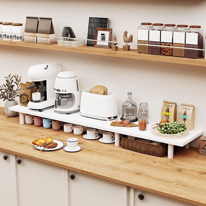 Large Dual Monitor Stand Riser 43.3IN，White Home Office Storage For Desk Accessories，Solid Wod Desk With Adjustable Legs For computer/PC/Laptop/Printer/Container/dressing table