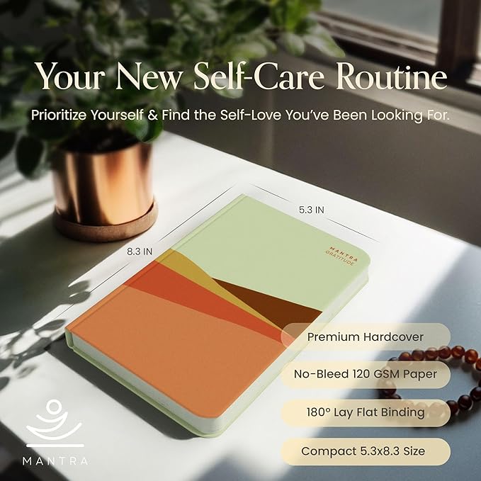 Gratitude Journal For Women & Men - Mental Health, Self Love & Self Care Journal - Morning - 5.8" x 8.3" - Mantra Planner