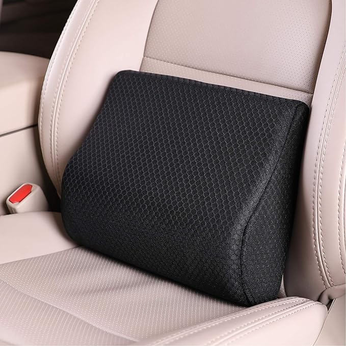 Memory Foam Lumbar Support Pillow for Car - Lower Back Support Cushion for Driving, Back Pain Relief for Car Seat, Office Chair, Wheelchair (Black)