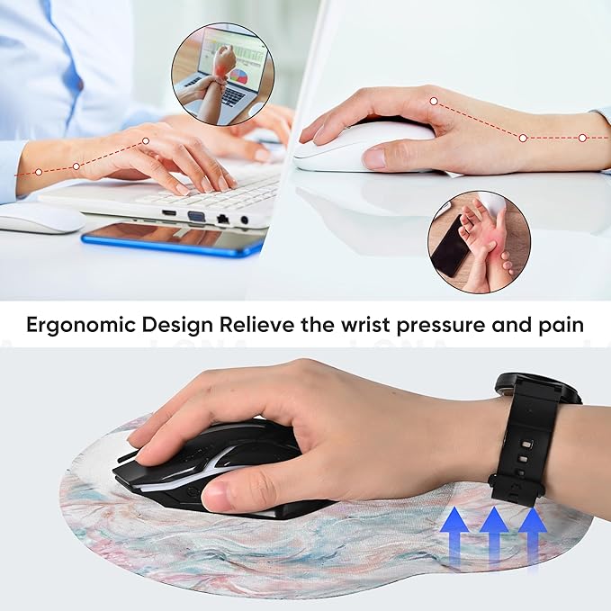RICHEN Ergonomic Mouse Pad with Wrist Support,Non-Slip Rubber Base for Computer Laptop & Mac,Lightweight Rest for Home,Office & Travel (Pigment Ripple)