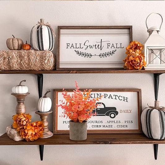 2 Pack Fall Small Fake Plants Eucalyptus Potted Artificial Plants Fall Decorations for Home Shelf Office Bathroom Desk Farmhouse Room Coffee Table Decor Fall Decor (Fall Orange)