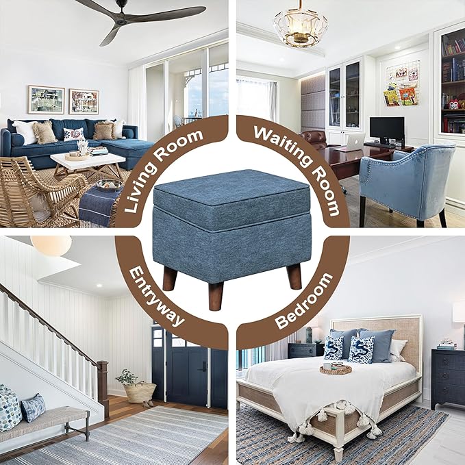 Storage Ottomans with Adjustable Cover, BOGO, Soft Step Stool, Footrest and Seat, Ottoman Foot Rest Set for Living Room, Bedroom, Dorm, Blue