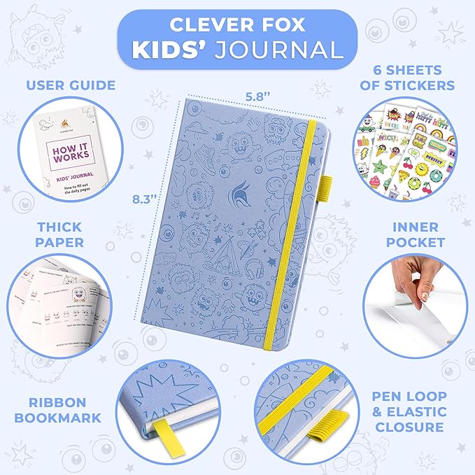 Clever Fox Kids’ Journal – Daily Feelings & Gratitude Notebook for 8+ Children – Child’s Planner & Mood Tracker for Journaling & Writing (Periwinkle)