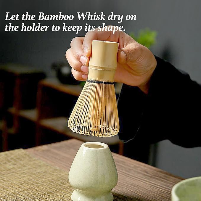 Matcha Whisk Set – 7 Pcs Japanese Matcha Kit, Bowl (Chawan) with Spout, Bamboo Whisk (Chasen) & Holder, Scoop (Chashaku), Sifter, Tea Towel – Perfect for Matcha Lovers & Tea Ceremony (White)