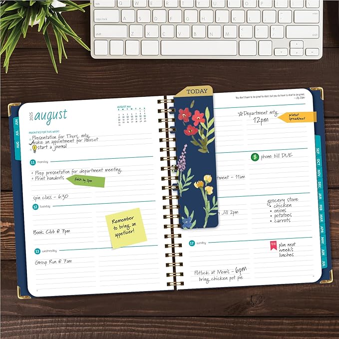 HARDCOVER Academic Year 2025-2026 Planner: (June 2025 Through July 2026) 8.5"x11" Daily Weekly Monthly Planner Yearly Agenda. Bookmark, Pocket Folder and Sticky Note Set (Navy Gold Numbers)