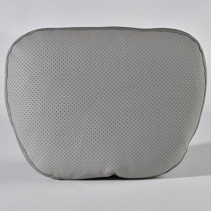 Genuine Cowhide Leather Headrest car Neck Pillow,Head Support Rest Driver,11.8x7.5”Real Cow Leather,Suede,Plant-Based Polyester,refillable&Adjustable Travel Vehicle Cushion(Grey,1p)