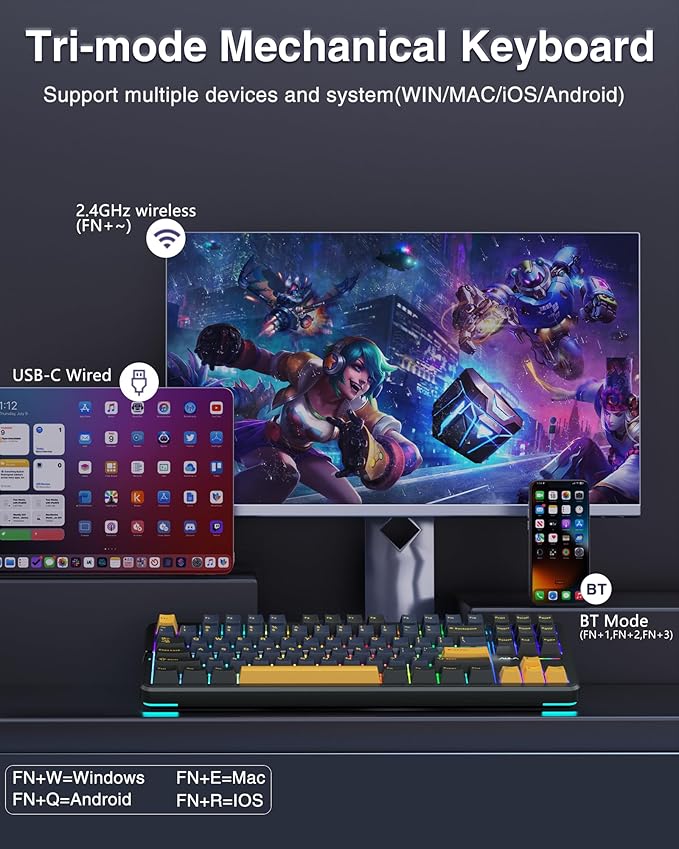 AULA F87 Wireless Mechanical Keyboard, 75% TKL Custom Hot Swappable Gaming Keyboards with PBT Keycaps, Pre-lubed Greywood Switches, RGB Backlit Creamy Keyboard, 2.4GHz/USB-C/BT5.0