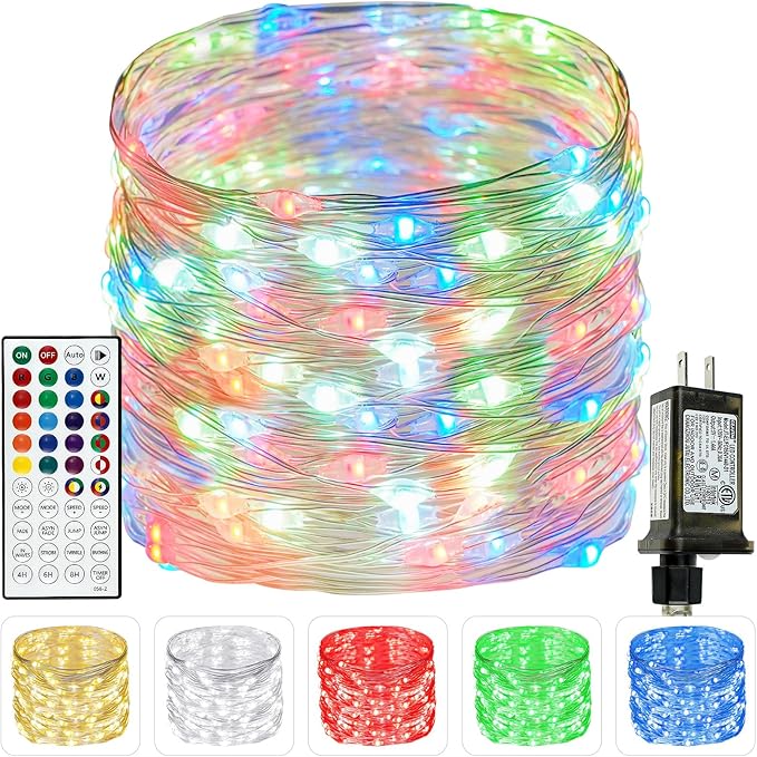 66Ft 200 LED RGB Color Changing Fairy Lights Plug in, Waterproof String Lights with Remote for Outdoor & Indoor, 8 Modes 16+2 Colors Twinkle Lights with Timer for Girl's Room Christmas Decorations