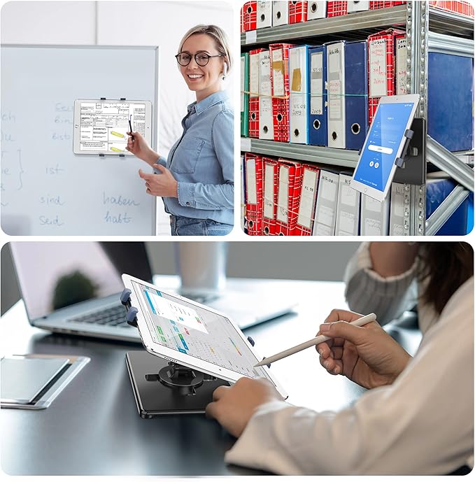 AboveTEK Universal Magnetic Tablet Mount, Swivel Tablet Stand, 360° Rotating Clamp Holder Fits 6-13" Display Tablets, Strong Attach to Metal Surface on Cabinet Whiteboard Kitchen Fridge Steel Car Door