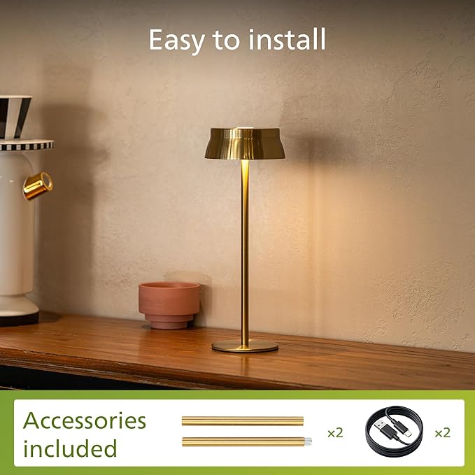 Philips Cordless Table Lamp, Portable Outdoor LED Desk Light,Rechargeable Battery Operated, 2 Adjustable Height, Touch Control & 3 Color Stepless Dimming, Waterproof Lamps for Restaurant/Bedroom