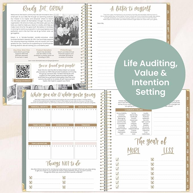 bloom daily planners HARDCOVER 2025-2026 (8.5" x 11") Academic Year Day Planner (July 2025 - July 2026) - Aesthetic Task Goal Organizer - Monthly & Weekly Inspirational Agenda Book - Green Linen