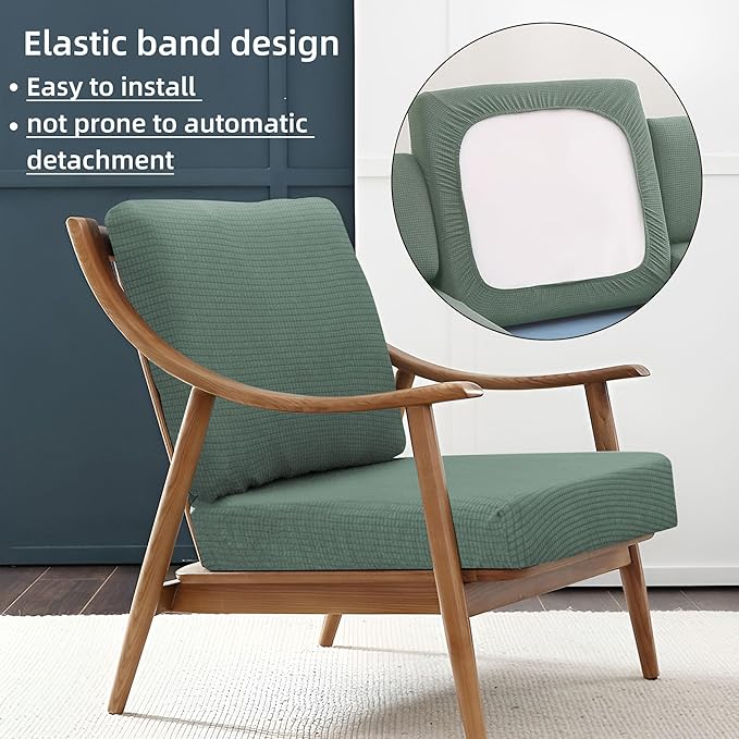 8Pcs Stretch Patio Cushion Cover Outdoor Cushion Cover Slipcovers Couch Cover Waterproof Replacement Sofa Cushion Covers Thick Jacquard Textured Twill Fabric Porch Patio Furniture Protector（Cyan）