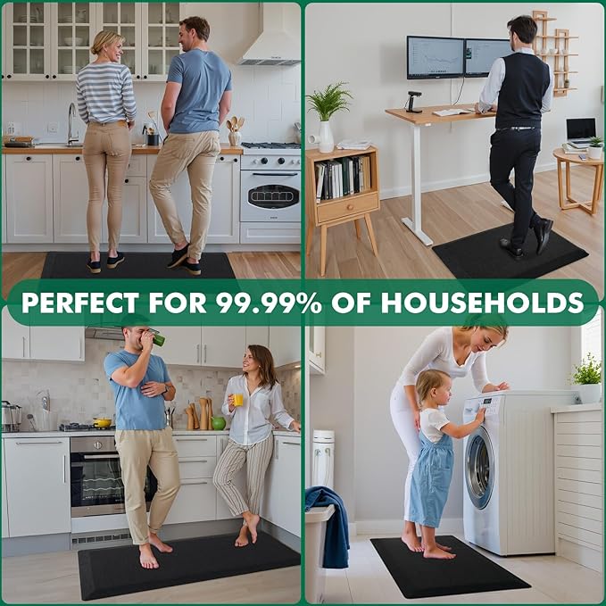 LUMI Anti Fatigue Cushioned Comfort Mats for Standing, 3/4 Thick Ergonomic Mats for Desk Office, Non-Slip, Ultra Soft, Memory Foam Rugs for Home, Kitchen, Laundry, 20"x48", Light Black