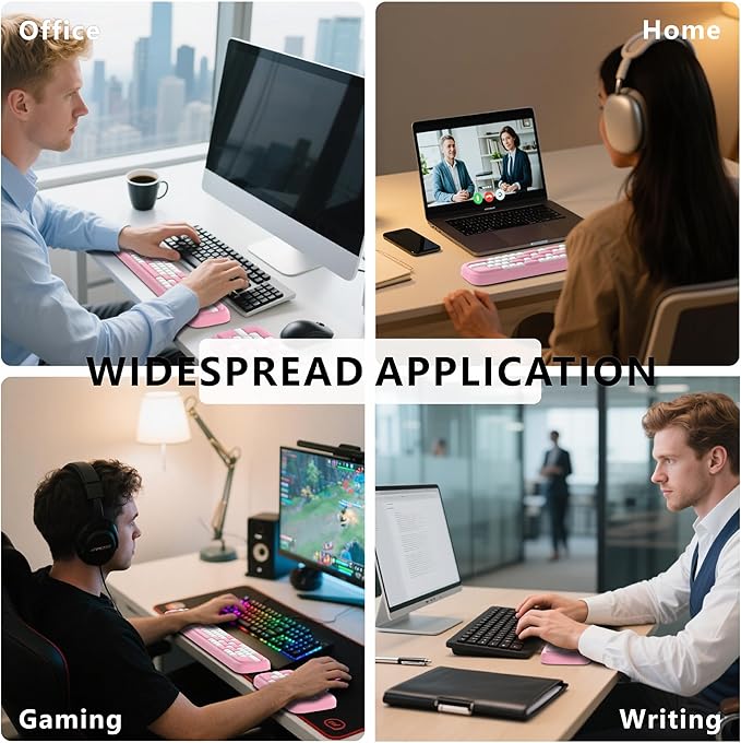 MEKASS Keyboard Wrist Rest, Ergonomic Wrist Pad, Soft Memory Foam Keyboard Hand Rest with Non-Slip Base, Easy Typing, Pain Relief, Comfort Support for Office Work Gaming Accessories (Pink White)