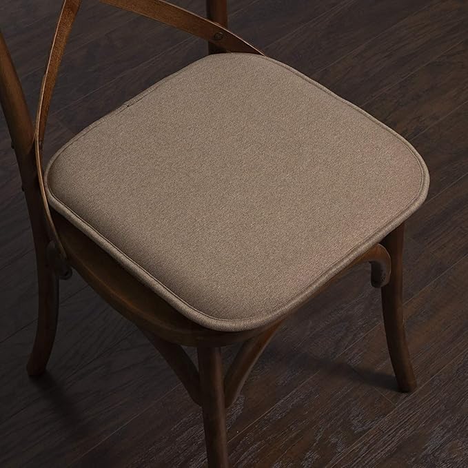 Sweet Home Collection Chair Cushion Memory Foam Pads Honeycomb Pattern Slip Non Skid Rubber Back Rounded Square 16" x 16" Seat Cover, 4 Pack, Charlotte Taupe