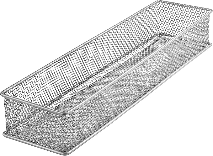 YBM HOME Silver Mesh Drawer Cabinet and or Shelf Organizer Bins, School Supply Holder Office Desktop Organizer Basket (24, 3x15x2 Inch)