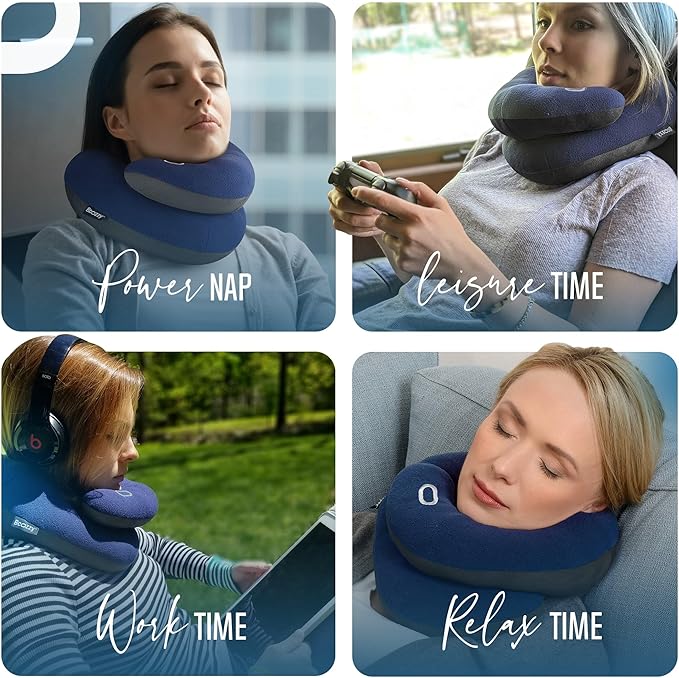 BCOZZY Travel Neck Pillow for Airplane– Patented Double Support for Head, Neck, and Chin. Best for Long Flights, Plane Sleeping, and Car Rides. Adjustable Size. Washable. Carry Bag. Large, Purple