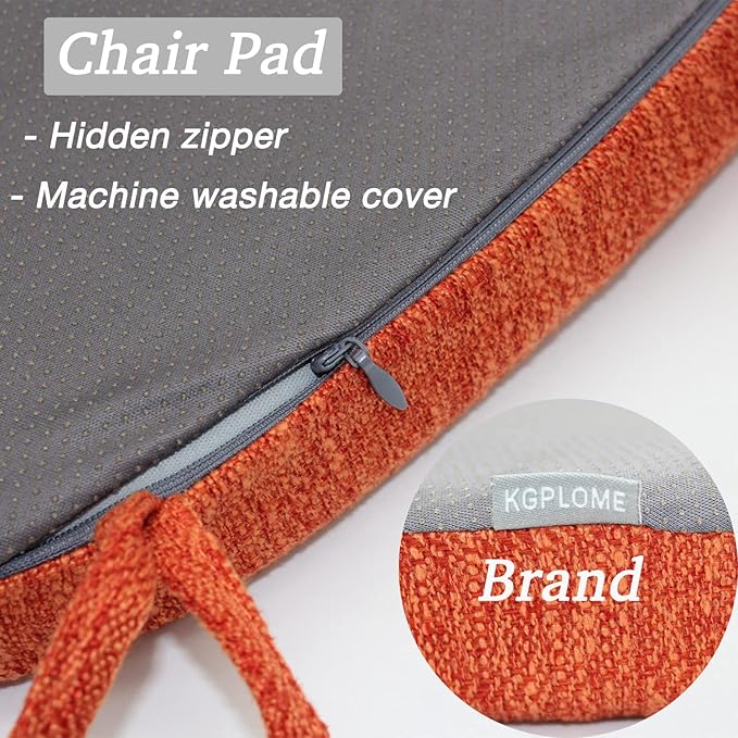Seat Cushion with Ties for Kitchen Chairs - Memory Foam Non Slip Dining Room Chair Pad with Machine Washable Cover [16.5 x 16.2 Inches] - Orange