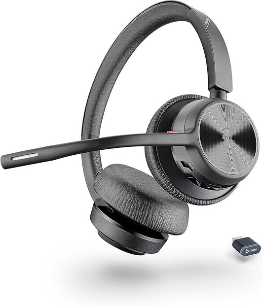 Poly Voyager 4320 UC Wireless Headset, Bluetooth Headphones with Mic - Noise-Canceling Boom Mic - Connect to PC via USB-C to USB-A Adapter, Cell Phone via Bluetooth - Microsoft Teams Certified