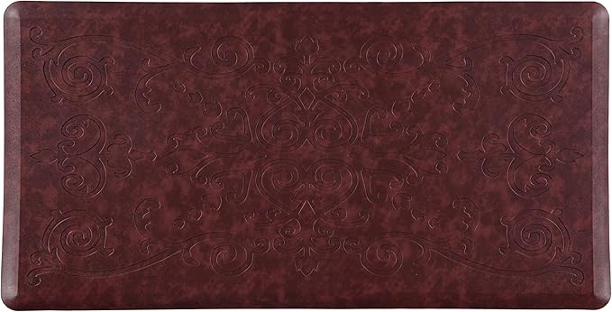 J&V TEXTILES Medallion Embossed Kitchen Mat Cushioned Anti Fatigue Floor Mat, Thick Non Slip Waterproof Kitchen Rugs and Mats,Heavy Duty Foam Standing Mat for Kitchen,Floor (Burgundy, 20" X 39")