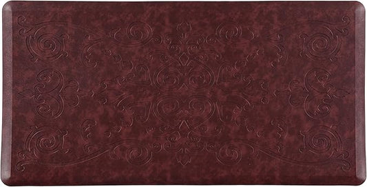 J&V TEXTILES Medallion Embossed Kitchen Mat Cushioned Anti Fatigue Floor Mat, Thick Non Slip Waterproof Kitchen Rugs and Mats,Heavy Duty Foam Standing Mat for Kitchen,Floor (Burgundy, 20" X 39")