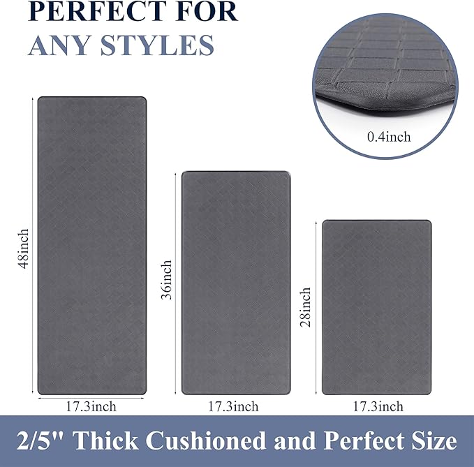 HEBE Anti Fatigue Kitchen Mats for Floor Set of 3 Cushioned Kitchen Rug Sets 3 Piece Non Slip Kitchen Rugs and Mats Waterproof Comfort Standing Mat Runner for Home Office,Sink,Laundry