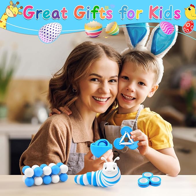 Fidget Toys Adults Pack, Sensory Toys Set for Kids, Fidget Spinner Slug, Figette Cool Gadget for 8-12 Boys Teens ADHD Autism Stress Relief Desk Toy Easter Basket Stuffers for Gift