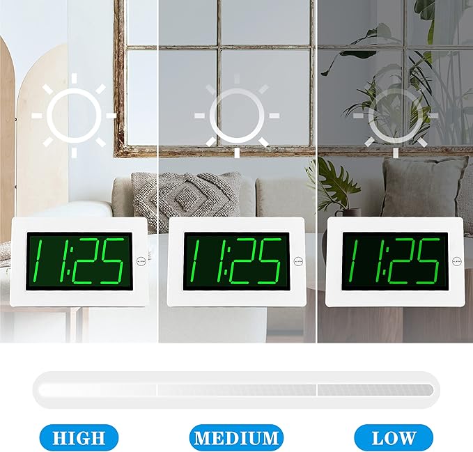 KWANWA LED Digital Clock, Alarm Clock, Wall Clock, 3" LED Digit Display, Adjustable Brightness, Auto Night Mode, Auto Alarm Volume Increasing, Wall-Mount & Table-top, Alarm Clock for Bedroom
