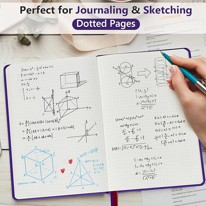 PERCUN Dotted Journal Notebook for Men & Women, 160 Pages Dot Grid notebook for Note Taking, Bullet Journaling Notebook for Work, School, Travel, Writing, A5 Hardcover 5.9" x 8.5"(Purple)