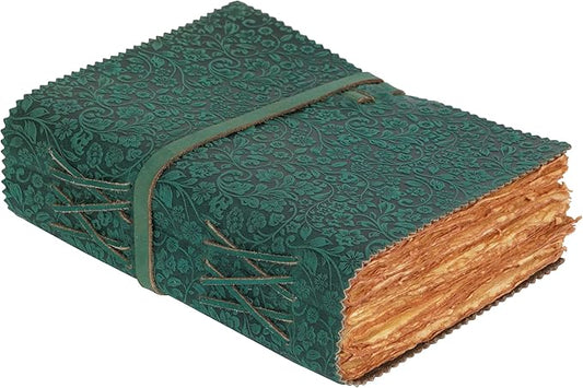 LEATHER VILLAGE Leather Bound Floral Embossed Journal for Women Men - 200 Pages, 8”X6”(A5), Turquoise - Book of Shadows, Vintage Blank Paper Travel Diary, Notebook for Writing, Drawing, Sketchbook