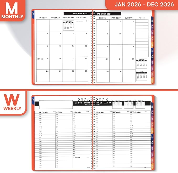 Ensight 2026 Appointment Book & Planner Ensight 6.5 x 8.5 inches Large Tabbed Daily Hourly Weekly Planner Schedule Book 30 Minute time Slots Business & Personal Planner Jan 2026 Dec 2026 Peach