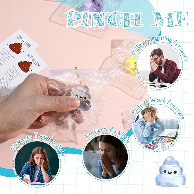 Wettarn 24 Sets Poop Gifts Inspirational Stress Balls with Support Card Positive Stress Relief Prank Colorful Poop Ball Appreciation Gifts for Teacher Employee Coworkers