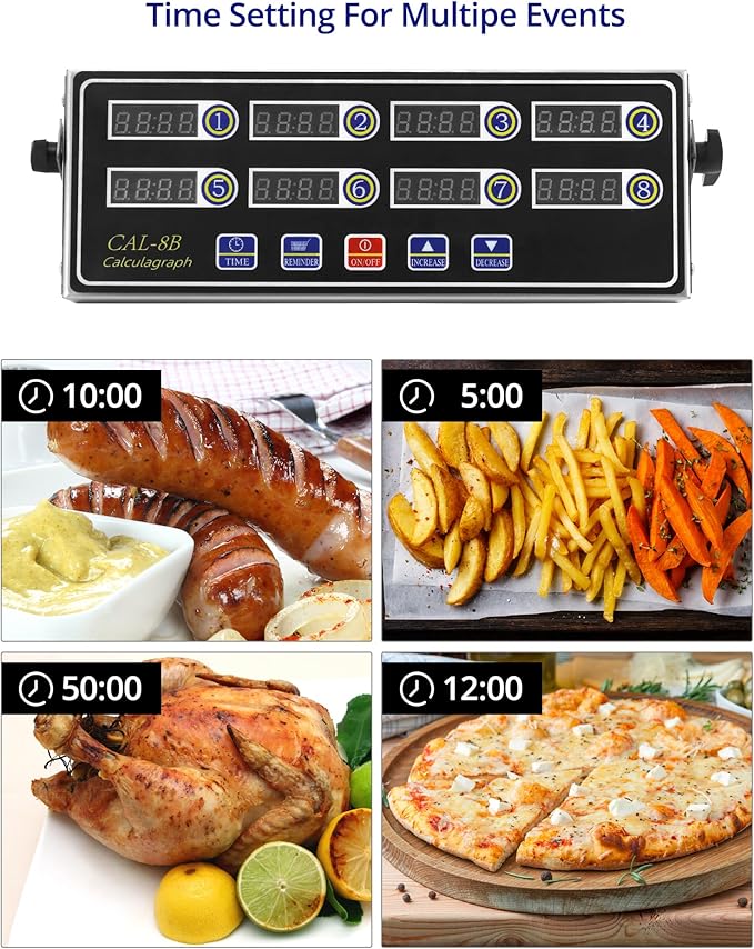 QWORK Digital Kitchen Timer - 8-Channel Multi-Timer with Waterproof Panel, Adjustable Volume