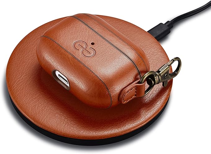 Dreem Om Case Cover with Keychain Clip Compatible with AirPods Pro 2/Pro, Protective One-Piece Hard Shell, Luxury Vegan Leather AirPod Pro Case 2nd/1st Generation with Separate Clip [Caramel]