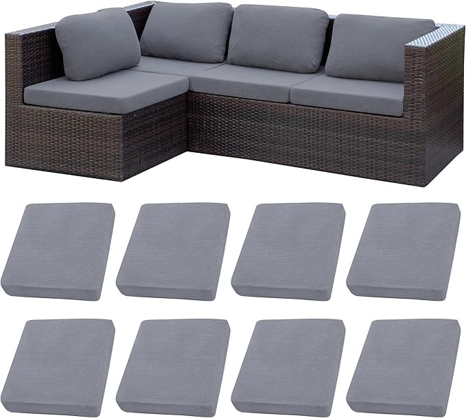 8Pcs Stretch Patio Cushion Covers,Outdoor Couch Covers Replacement,Outdoor Couch & Sofa Slipcovers,for Patio Furniture Cushion Covers,Washable Reusable Furniture Protector (Grey,Cover Only)