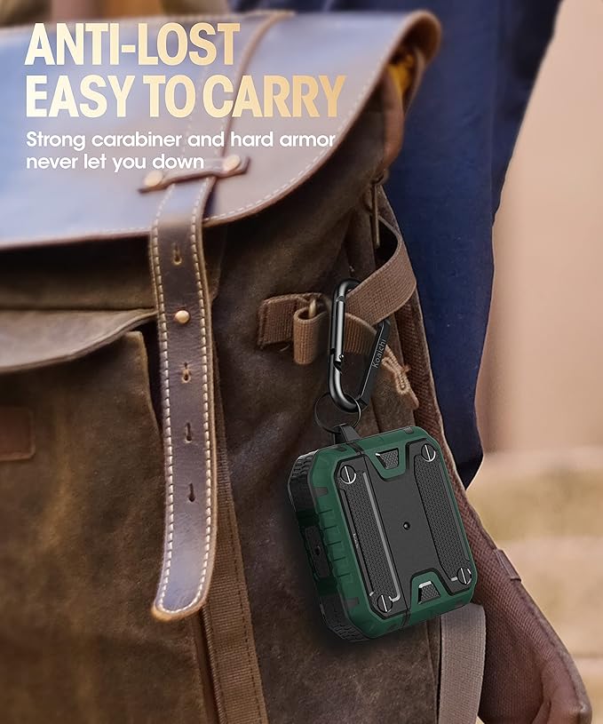 Koaichi Compatible with AirPods 3rd Generation Case(2021), Full-Body Rugged Hard Shell Protective Case Cover with Keychain Designed for AirPods 3 Case, Black/Green [US Patent Registered]