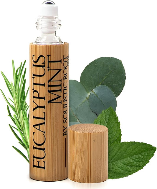 Eucalyptus Mint Essential Oil Roll On – Aromatherapy Blend w/Peppermint, Spearmint, Rosemary – Breathe Rollerball for Self Care, Spa, Energy, Wellness – 10ml Bottle - for Men & Women