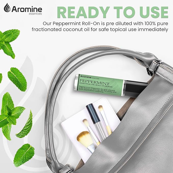 Peppermint Essential Oil Roll On, Pre-Diluted 10ml (Pack of 2). Premium Quality, Therapeutic Grade Topical Ready Aromatherapy Oil
