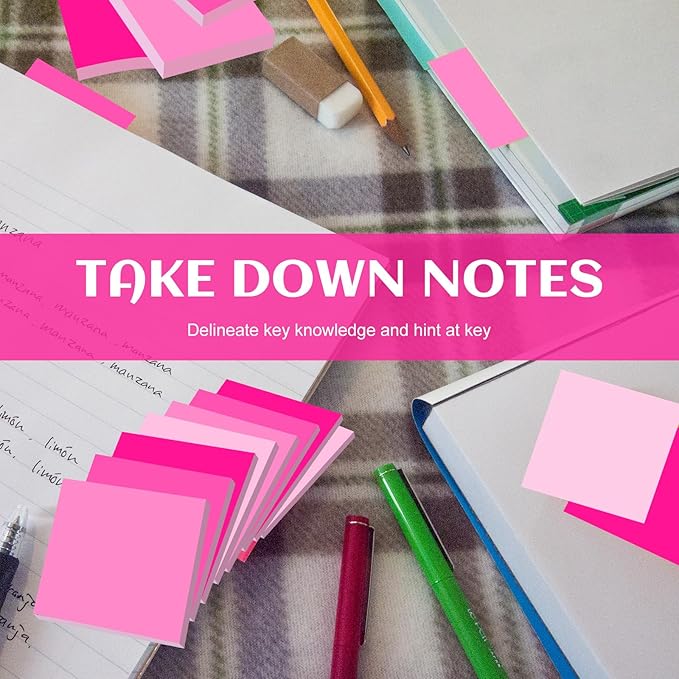 24 Pads Sticky Notes 3x3 Inch Self Stick Bright Color Sticky Note Sticking Posted Notes for School Office Classroom Meeting Home Teacher Supplies, 50 Sheets/pad(Gradient Pink)