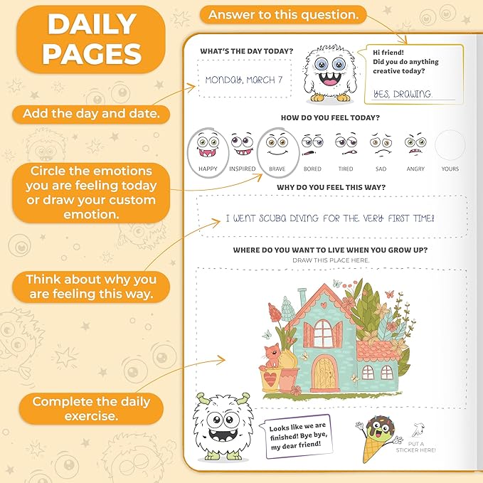 Clever Fox Kids’ Journal – Daily Feelings & Gratitude Notebook for 8+ Children – Child’s Planner & Mood Tracker for Journaling & Writing (Orange)