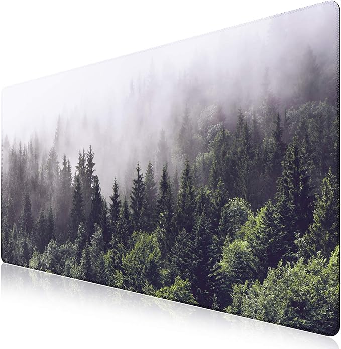 iCasso Extended Gaming Mouse Pad(35.4 x 15.7inch), Large Non-Slip Rubber Base Mousepad with Stitched Edges, Waterproof Keyboard Mouse Mat Desk Pad for Work, Game, Office, Home - Forest