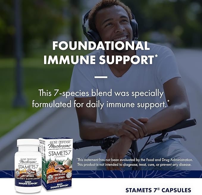 Host Defense Stamets 7-7 Species Blend - Mushroom Supplement for Immune Support - Includes Royal Sun Blazei, Cordyceps, Reishi, Maitake, Lion's Mane, Chaga & Mesima - 30 Capsules (15 Servings)*