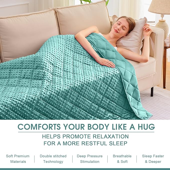 Weighted Blanket for Adults (15lbs, 48"x72" Twin Size) - Minky Heavy Blanket Microfiber for 120-160lbs with Premium Glass Beads - Soft Thick Blanket for All-Season Sleeping Comfort - Teal