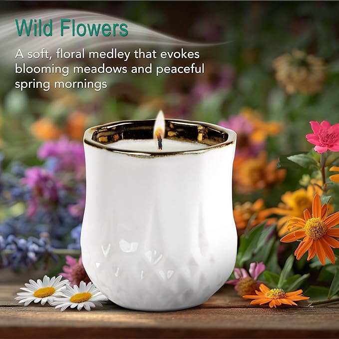 The Growing Candle, Wild Flower Scented, 9oz Ceramic Pot, Single Wick Aromatherapy Candles, 100% Soy for Women and Men, Astrid