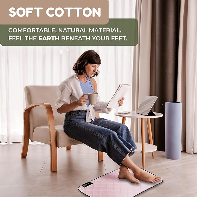 Premium Grounding Mat for Feet, Soft Cotton & Silver Fiber, Comfort for Sleep & Wellness, Grounding Pad for Anti-Aging & Inflammation, Grounding Mat for Bed and Desk (24x16 Inches)