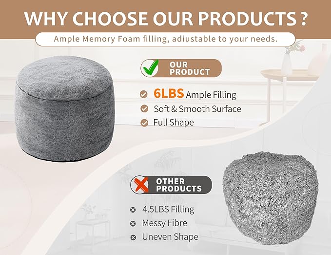 Orange Ottomon with Storage 20"x15" Vanity Stool for Bean Bag Chairs for Adults Kids Filled Floor Pouf Footrest Ottoman Furry Storage Ottoman Round Boho Ottomans for Living Room Decor