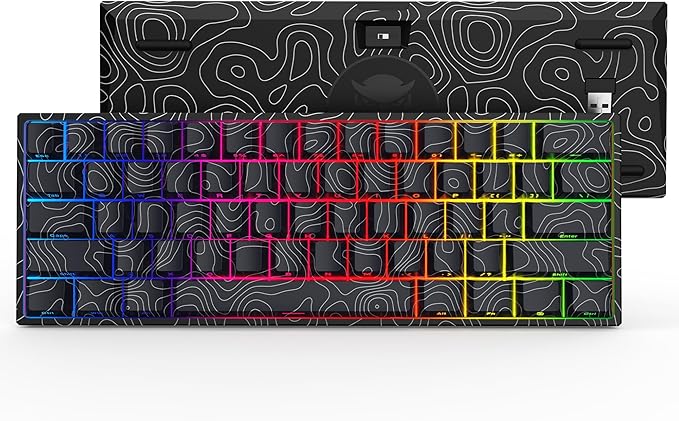 HITIME 60% Percent Keyboard, Topographic Theme Keyboard, XVX M61 Pro Bluetooth/2.4GHz/USB-C Wireless Mechanical Gaming Key Board, Hot Swappable Creamy Pre-lubed Switch, RGB