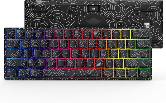 HITIME 60% Percent Keyboard, Topographic Theme Keyboard, XVX M61 Pro Bluetooth/2.4GHz/USB-C Wireless Mechanical Gaming Key Board, Hot Swappable Creamy Pre-lubed Switch, RGB